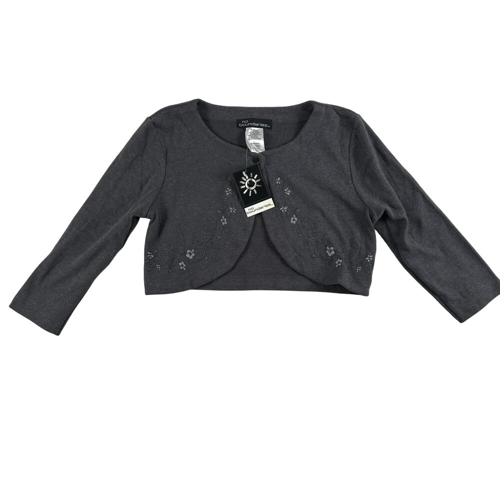 Vintage No Boundaries Sweater Shrug Womens Medium Charcoal Floral Cropped Y2K